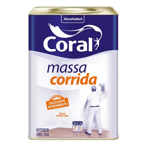 Massa Corrida PVA Coral 25kg Fosca Para Interiores Rendimento 75m²