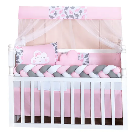 Kit Protetor Berço Trança Chuva De Amor Menina Bebe Reborn