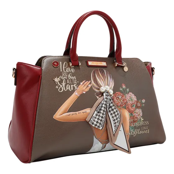 Bolsa Satchel Nicole Lee Pedreria, Estampado Blind Date Fw24 Acabado De Los Herrajes Níquel Color Blind Dates Correa De Hombro Blind Dates Diseño De La Tela Piel Vegana