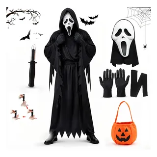 Disfraz De Fantasma Terrorífico Para Halloween Para Adulto, Kit De 7 Piezas Con Máscara Y Accesorios Para Fiestas Y Eventos Para 165-190cm