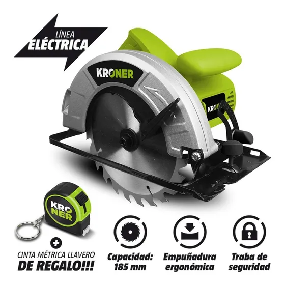 Sierra Circular Mano 1500w Kroner Profesional Disco 185 Mm Color Verde Lima Frecuencia 50 Hz