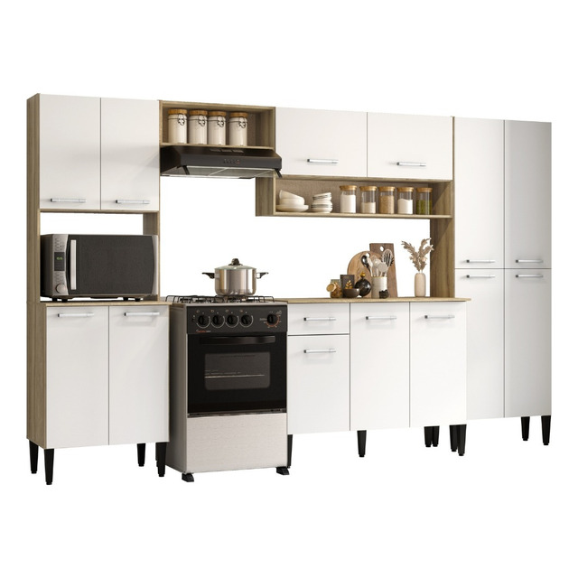 Armário Cozinha Completa Arizona Plus Carv C/ Branco Carraro