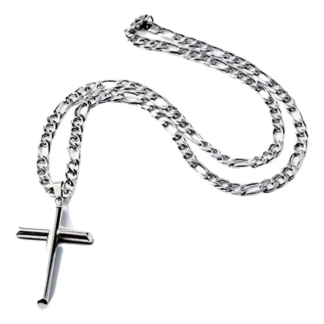 Collar Cadena Para Hombre Con Cruz Plateado Tejido Cartier