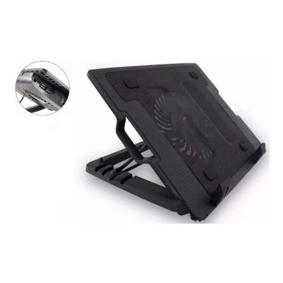 Base Para Laptop Niveles Ajustables 2 Usb Rejilla Metal Fan