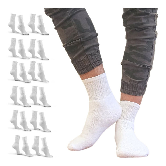 Kit 12 Pares Meias Masculina Cano Alto Algodão Longo Médio Kit 12 Pares Meias Masculina Cano Alto Algodão Longo Médio
