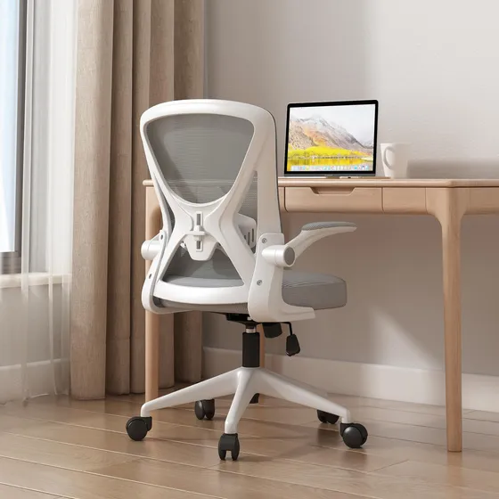 Silla De Escritorio Ergonómica Con Soporte Lumbar Ajustable Blanco Con Gris Algodón