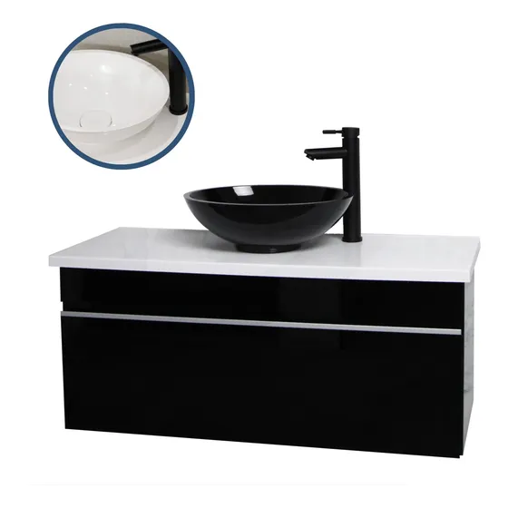 Vanitory Colgante Negro 100 Cm Para Bacha De Apoyo