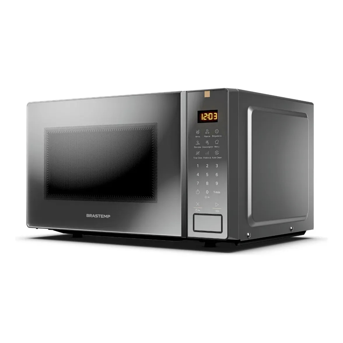 Micro-ondas Brastemp 23L modelo BMS23AR com acabamento em inox e painel digital frontal