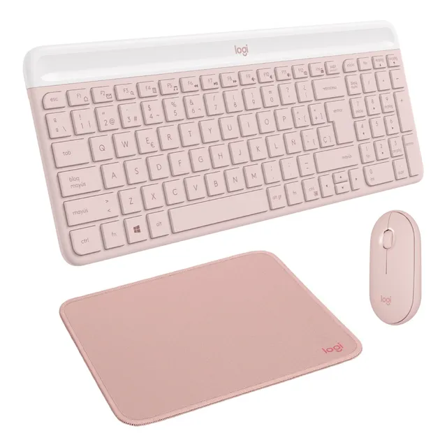 Kit Inalámbrico Teclado/mouse Logitech Mk470 + Mousepad Rosa