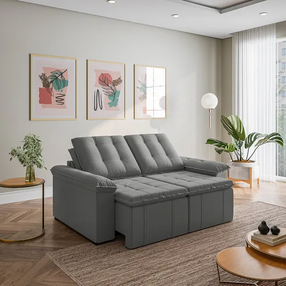 Sofá Cama Retrátil E Reclinável Sem Caixa 3 Lugares 180cm