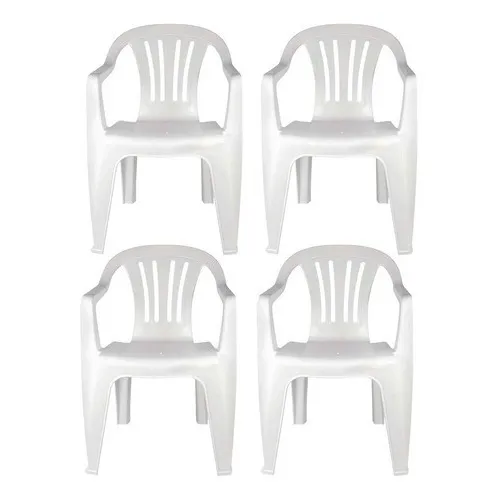 Set De 4  Sillas Plastico Pvc Reforzada Blanca Peso 182kg 