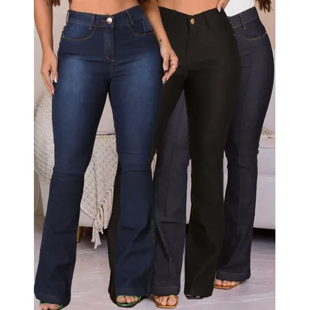 Kit 3 Calça Jeans Flare Cintura Alta Empina Bumbum Elastano