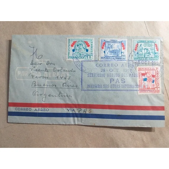 Paraguay Sobre Inauguración Rutas Int. Pas Aereos 1957 -bsas