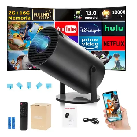 1080p Hd Profesional Android Mini Portátil Wifi Bluetooth Smart Tv Proyector Led Compacto De Alta Definición Negro