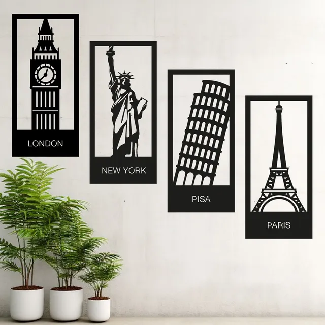 Cuadro Calado Monumentos Eiffel Libertad Pisa Big Ben Set X4