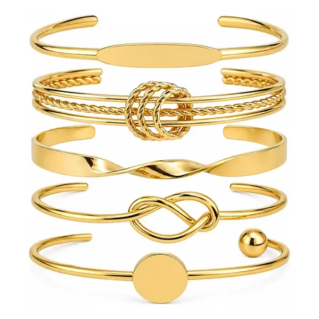 Kit 5 Pulseiras Luxo Feminina Dourada Ajustável Elegância Dourado 40 Cm
