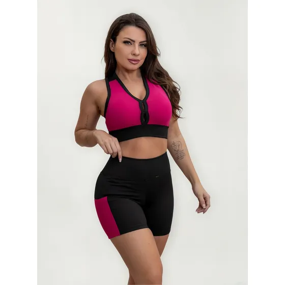 Conjunto Fitness Academia Treino Top C/ Bojo Short C/ Bolso