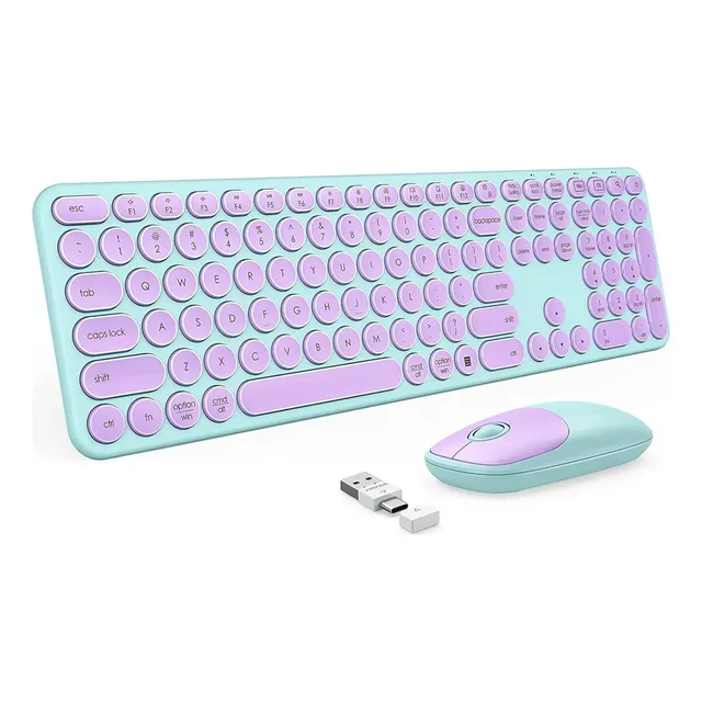 Combo Mouse Y Teclado Inalámbrico Seenda Wgjp-073-3 Mouse Rosa Teclado Violeta