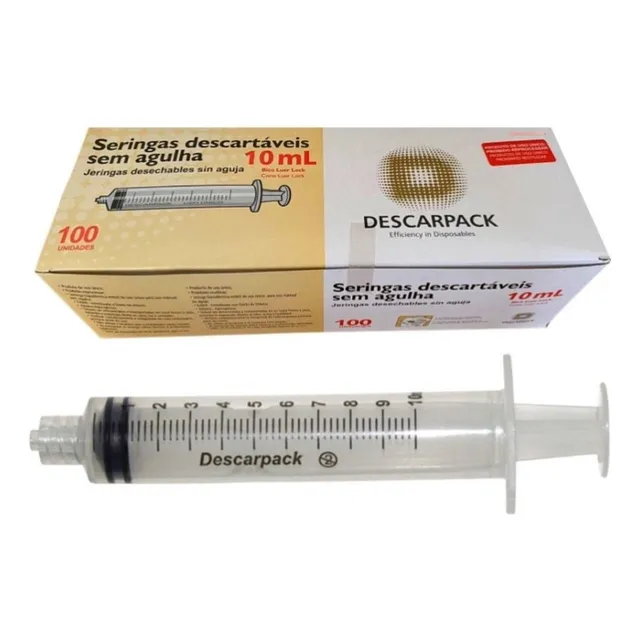 Seringa 10ml Descartável Bico Luer Lock Rosca C/100un