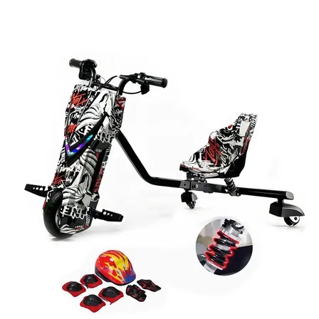 Triciclo Elétrico Drift 8  350w Motor Brushless Bluetooth Led Com Capacete Série De Piratas E Joelheira Presente Para Menino E Menina Branco