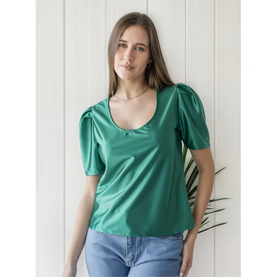Remera Blusa Manga Princesa Saten Con Lycra Talle Grande