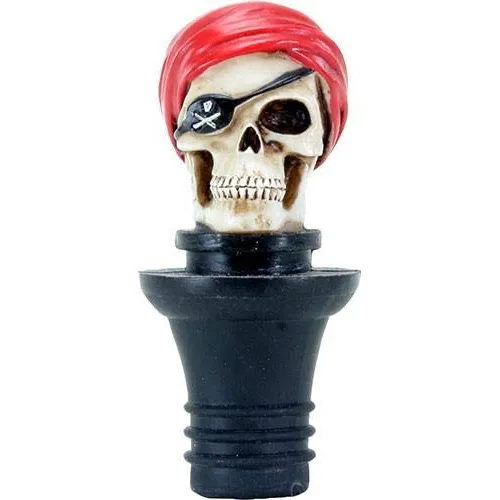 Tapon Vino Decorativo Diseño Calavera Pirata Bandana Roja