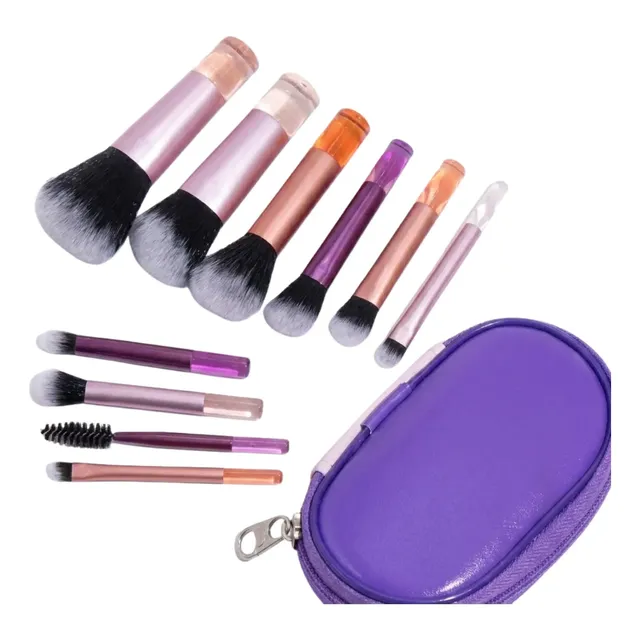Mini Pincéis Para Maquiagem 10 Peças De Bolsa Tendência Violeta E Rosa