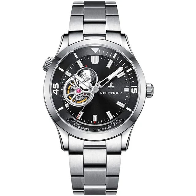 Reef Tiger Steel Automático Mecánico Hombres Reloj Wo...