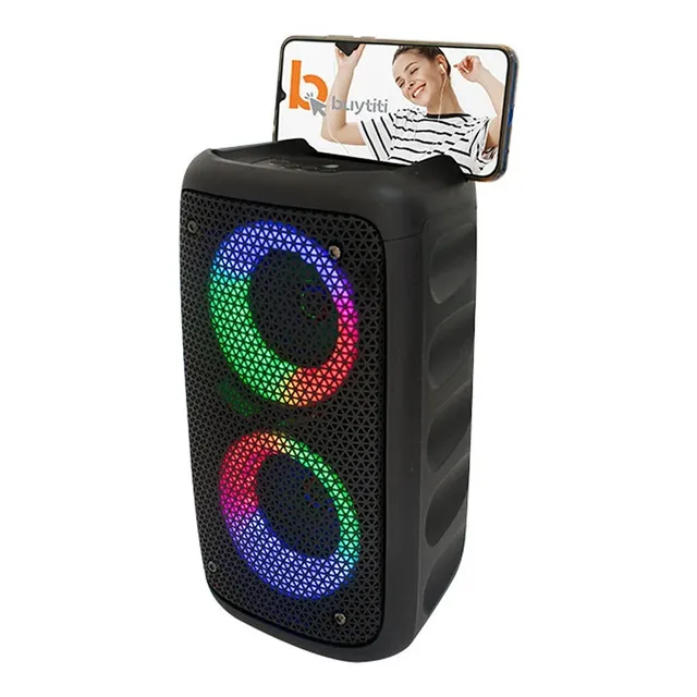 Caja Activa Parlante Bluetooth Tws 2x3 Luces Led Usb Aux Mem Color Negro