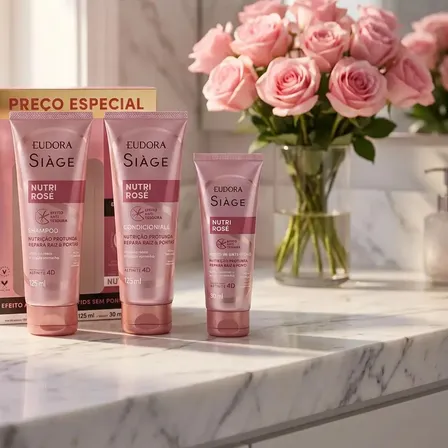 Kit Nutri Rose Shampoo 250ml + Cond 125ml + Leave-in 30ml