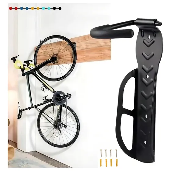 Gancho de bicicleta resistente para colgar en la pared con soporte, color negro