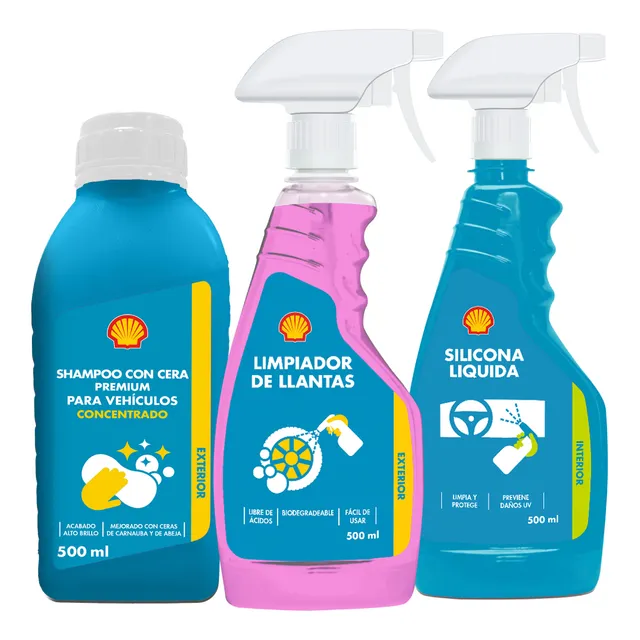 Set Shell 1 Limpia Llantas + 1 Shampoo Con Cera + 1 Silicona