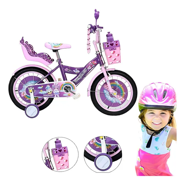 Bicicleta Infantil Niñas R-12 Portamuñecas Ruedas Auxiliares Color Morado Tamaño del cuadro 12