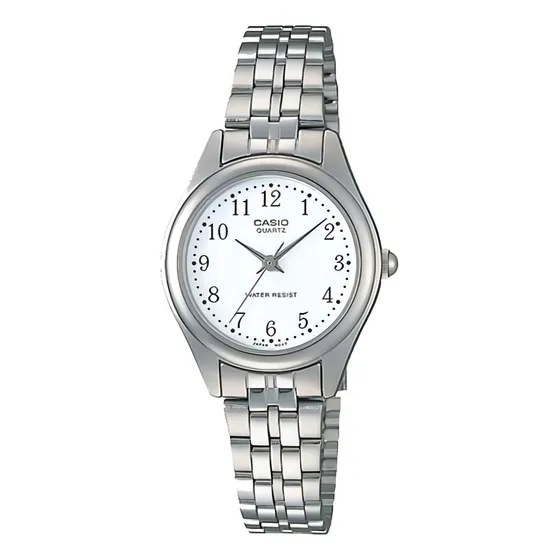 Reloj Casio Ltp-1129a-7b Cuarzo Mujer Color de la correa Plateado Color del bisel Plateado Color del fondo Blanco