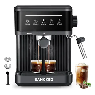Sangkee Cafetera Espresso Y Cappuccino Con Espumador De Leche, Pantalla Táctil Máquina De Café Profesional De Capuchinos Mocha Y Latte, Tanque De Agua 1.7l, Barista En Casa Y Oficina, 15 Bares, 850w