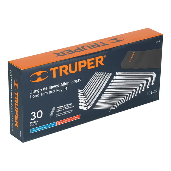 Juego 30 Llaves Allen Largas Std Y Mm,con Estuche Truper 