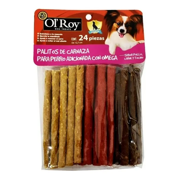 3 Pzas Carnaza Para Perro Ol'roy Palitos Sabor Pollo Carne Y