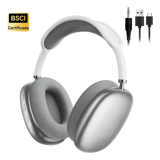 Audífonos Inalámbricos Over-ear Mecdets P9 Pro Max Con Bluetooth, Sonido De Bajos Profundos, Micrófono Integrado, Cancelación De Ruido, Plateado