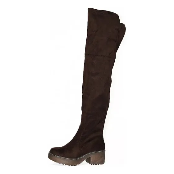 Botas Bucaneras Largas Taco Bajo En Gamuza Negras Y Café