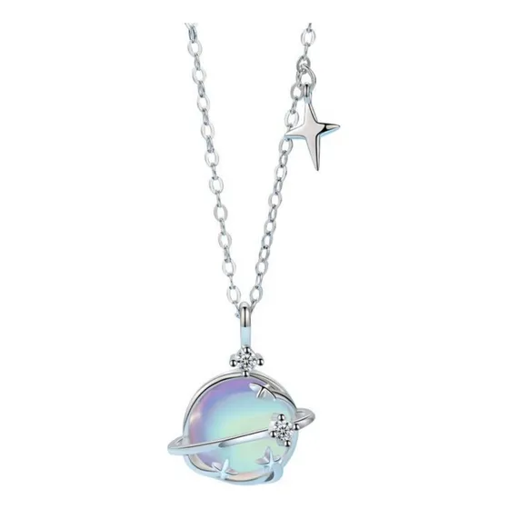 Collar Colgante Plata Esterlina 925 Piedra Luna Y Circón Color Plateado