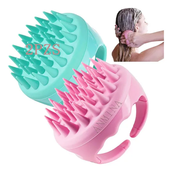 2PCS Masajeador de Cuero Cabelludo, Cepillos para Ducha Cabello con Cerdas Suaves de Silicona, Masajeador de Cabeza para Baño para Eliminación de la Caspa Crecimiento del Cabello, Uso en Seco y Húmedo