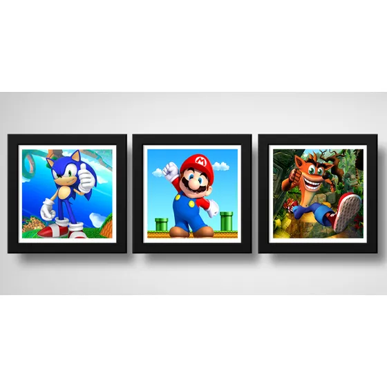 Set 3 Cuadros Sonic Mario Bros Crash Bandicoot Juego Game
