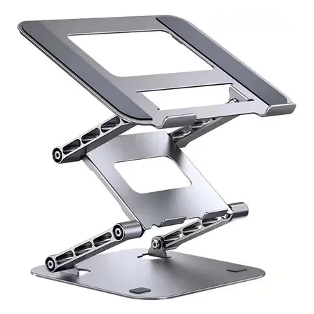 Suporte Para Notebook Dobrável Em Três Camadas, Feito De Liga De Alumínio, Suporta Até Laptops De 17 Polegadas, Com Elevação Máxima De 44 Cm Prateado