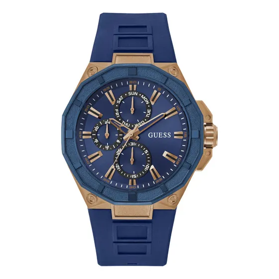 Relógio Guess masculino GW0803G2 azul com rosé original 46mm pulseira de silicone luxo moderno presença marcante estilo sofisticado ideal para quem gosta de se destacar