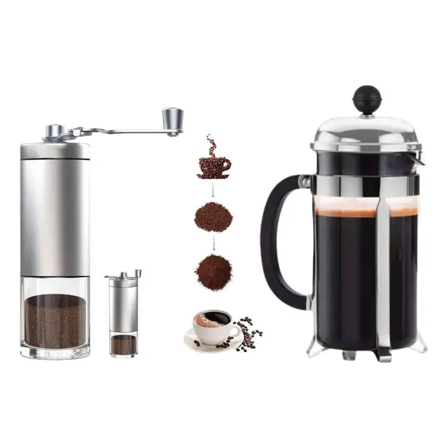 Combo- Prensa Francesa De 350ml + Molino En Acero Inoxidable