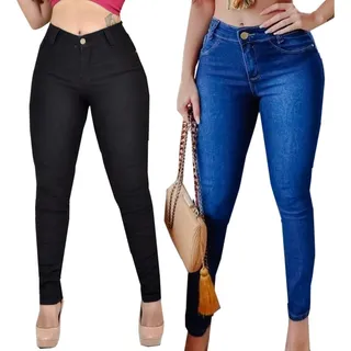 Kit 2 Calças Jeans Cós Alto Com Lycra Roupas Femininas Kit 2 Calças Jeans Cós Alto Com Lycra Roupas Femininas