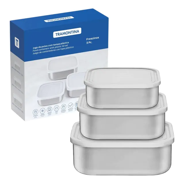 Juego Set Taper X3 Cuadrado Con Tapa - Tramontina Freezinox