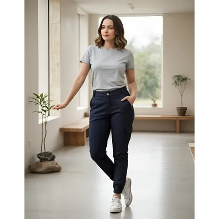 Calça Feminina Alfaiataria Jogger Cargo Skinny Cintura Alta