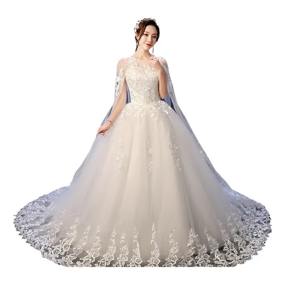 Vestido De Novia De Encaje Princesa Manga Larga Con Enaguas