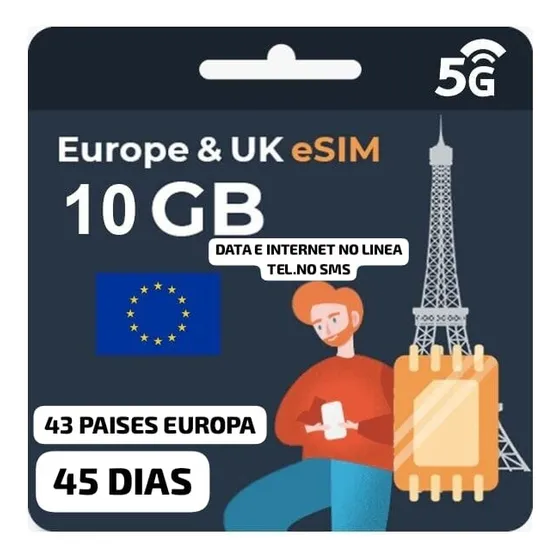 Esim 10gb Sim Viajes Europa Datos/internet Activa Tu Mismo5m